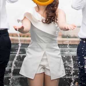 One shoulder white jumpsuit